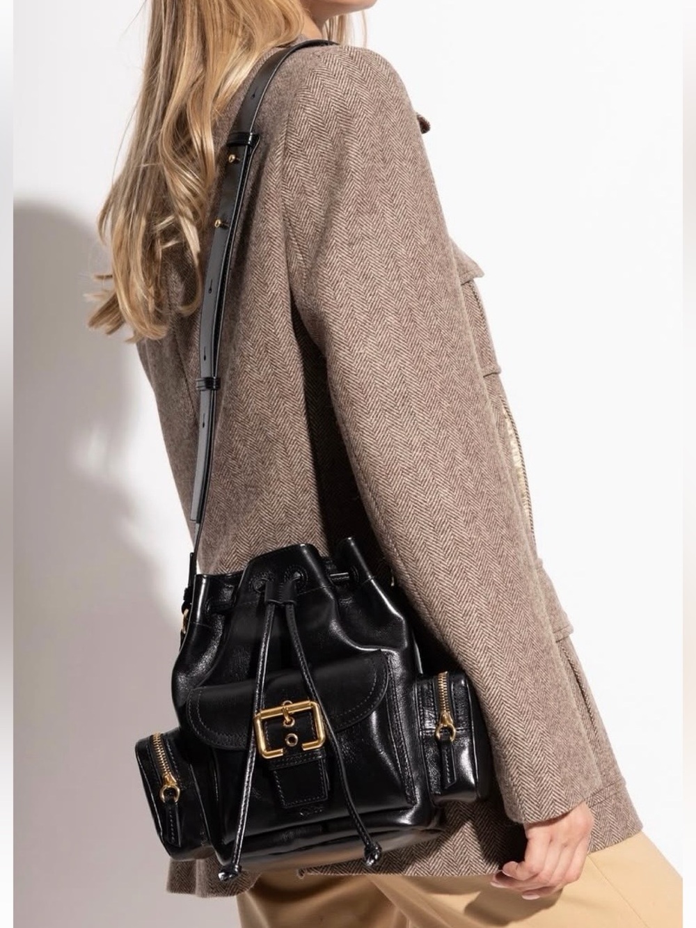 Chloe Black Leather Drawstring Bucket Bag with Gold Hardware NWT